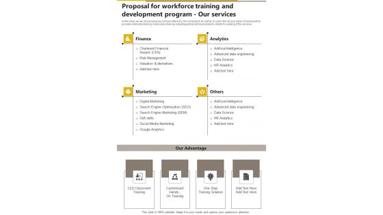 Proposal For Workforce Training And Development Program Our Services One Pager Sample Example Document Proposal For Workforce Training And Development Program Our Services One Pager Sample Example Document