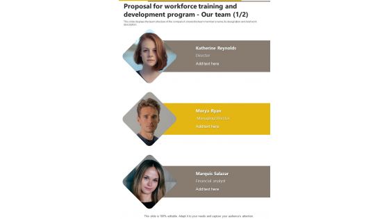 Proposal For Workforce Training And Development Program Our Team One Pager Sample Example Document Proposal For Workforce Training And Development Program Our Team One Pager Sample Example Document