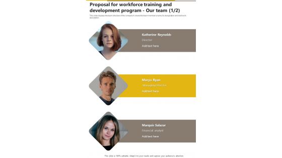 Proposal For Workforce Training And Development Program Our Team One Pager Sample Example Document