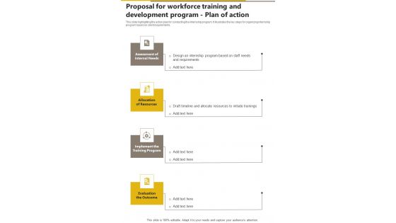 Proposal For Workforce Training And Development Program Plan Of Action One Pager Sample Example Document