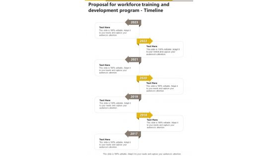 Proposal For Workforce Training And Development Program Timeline One Pager Sample Example Document