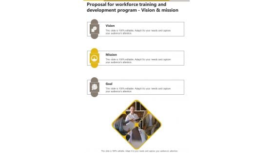 Proposal For Workforce Training And Development Program Vision And Mission One Pager Sample Example Document