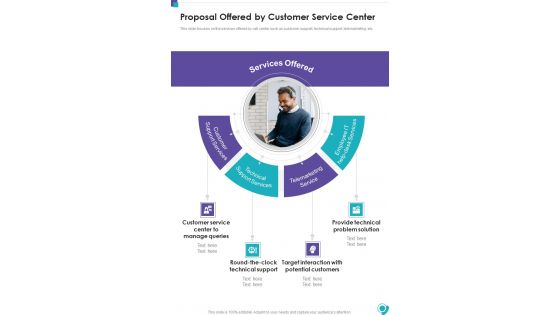 Proposal Offered By Customer Service Center One Pager Sample Example Document