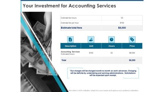 Proposal Template For Accounting Services Your Investment For Accounting Services Ppt Graphics PDF