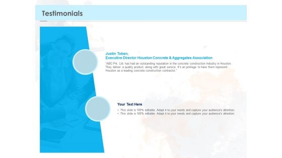 Proposal Template For Concrete Supplier Service Testimonials Ppt PowerPoint Presentation Infographics Objects PDF Proposal Template For Concrete Supplier Service Testimonials Ppt PowerPoint Presentation Infographics Objects PDF