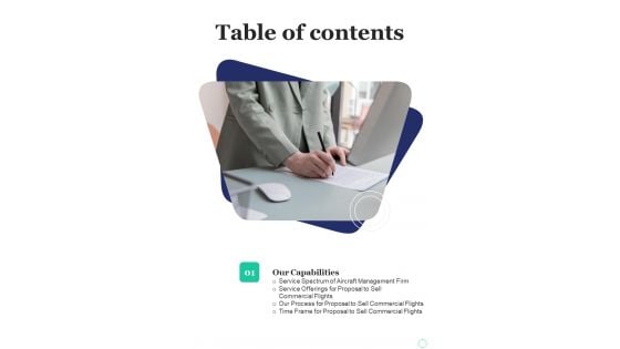 Proposal To Sell Commercial Flights Table Of Contents One Pager Sample Example Document