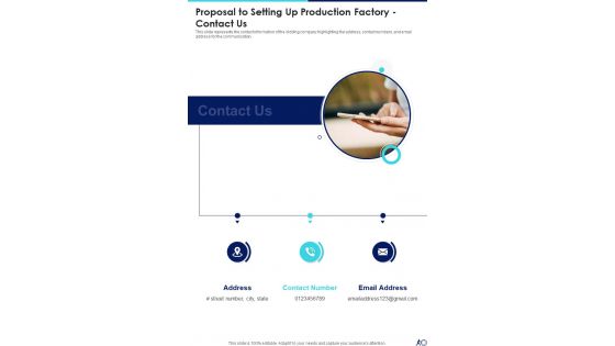 Proposal To Setting Up Production Factory Contact Us One Pager Sample Example Document