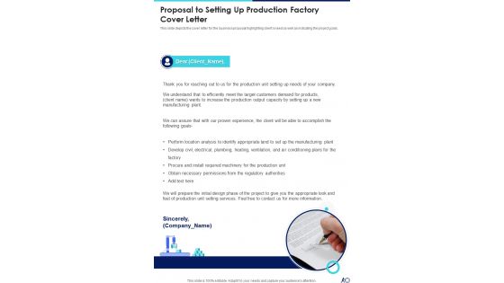 Proposal To Setting Up Production Factory Cover Letter One Pager Sample Example Document