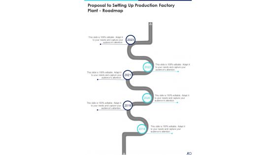 Proposal To Setting Up Production Factory Plant Roadmap One Pager Sample Example Document