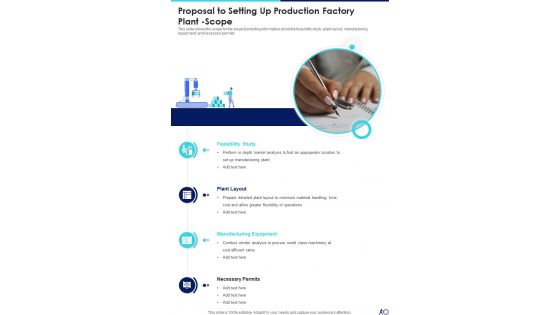 Proposal To Setting Up Production Factory Plant Scope One Pager Sample Example Document