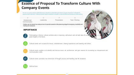 Proposal To Transform Culture With Company Events Ppt PowerPoint Presentation Complete Deck With Slides