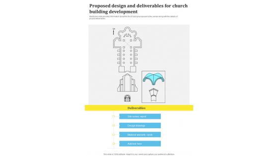 Proposed Design And Deliverables For Church Building Development One Pager Sample Example Document