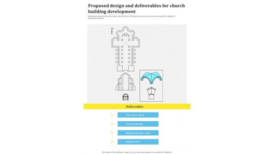 Proposed Design And Deliverables For Church Building Development One Pager Sample Example Document Proposed Design And Deliverables For Church Building Development One Pager Sample Example Document