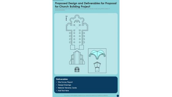 Proposed Design And Deliverables For Proposal For Church Building Project One Pager Sample Example Document