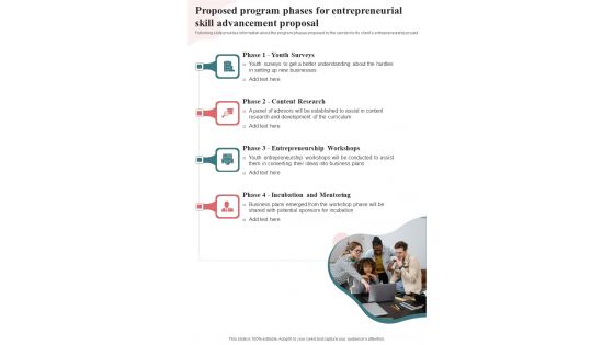 Proposed Program Phases For Entrepreneurial Skill Advancement Proposal One Pager Sample Example Document