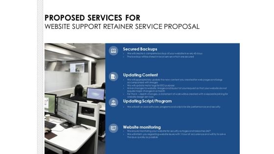 Proposed Services For Website Support Retainer Service Proposal Ppt PowerPoint Presentation Show Grid