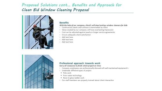 Proposed Solutions Cont Benefits And Approach For Clean Bid Window Cleaning Proposal Ppt Ideas Graphic Images