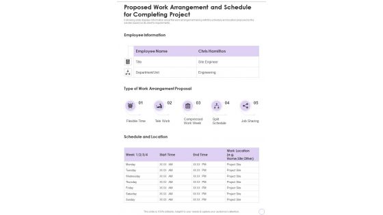 Proposed Work Arrangement And Schedule For Completing Project One Pager Sample Example Document Proposed Work Arrangement And Schedule For Completing Project One Pager Sample Example Document