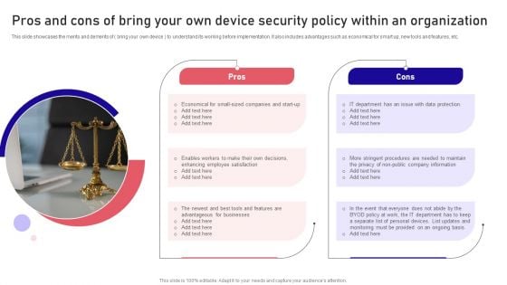 Pros And Cons Of Bring Your Own Device Security Policy Within An Organization Sample PDF