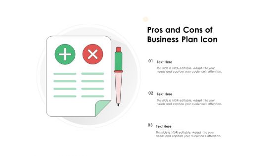 Pros And Cons Of Business Plan Icon Ppt PowerPoint Presentation File Tips PDF