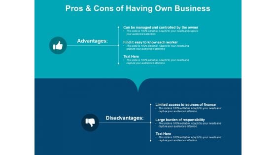 Pros And Cons Of Having Own Business Ppt PowerPoint Presentation Portfolio Outline