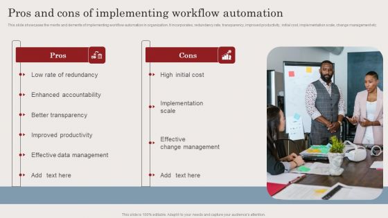 Pros And Cons Of Implementing Workflow Automation Ppt Portfolio Styles PDF Pros And Cons Of Implementing Workflow Automation Ppt Portfolio Styles PDF