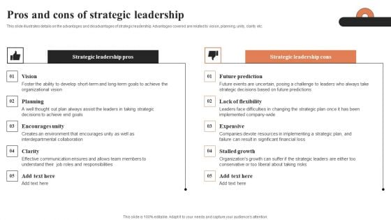 Pros And Cons Of Strategic Leadership Ppt Inspiration Portfolio PDF