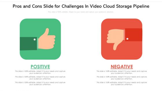 Pros And Cons Slide For Challenges In Video Cloud Storage Pipeline Ppt PowerPoint Presentation File Slide PDF