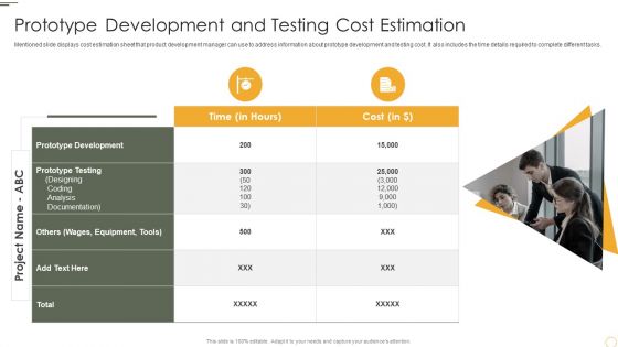 Prototype Development And Testing Cost Estimation Template PDF