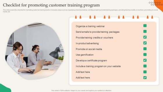 Providing Efficient Client Services Checklist For Promoting Customer Training Program Themes PDF