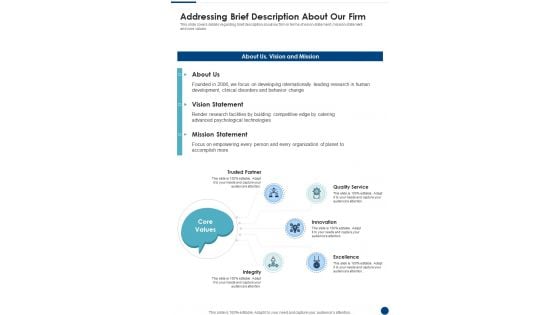 Psychology Research Project Addressing Brief Description About Our Firm One Pager Sample Example Document