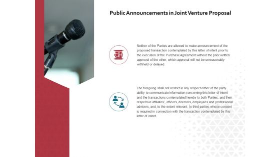 Public Announcements In Joint Venture Proposal Ppt PowerPoint Presentation Summary Brochure