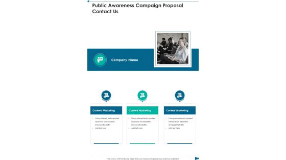 Public Awareness Campaign Proposal Contact Us One Pager Sample Example Document