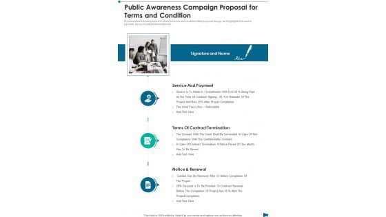 Public Awareness Campaign Proposal For Terms And Condition One Pager Sample Example Document