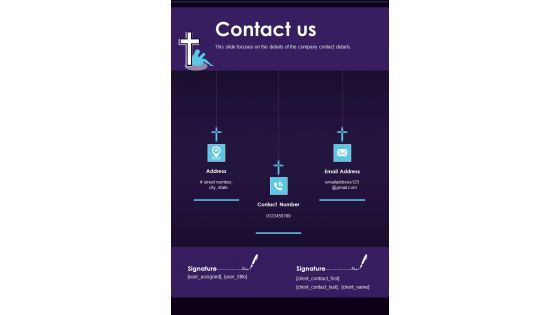 Public Christian Service Proposal Contact Us One Pager Sample Example Document