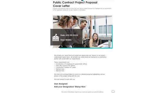 Public Contract Project Proposal Cover Letter One Pager Sample Example Document