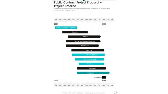 Public Contract Project Proposal Project Timeline One Pager Sample Example Document Public Contract Project Proposal Project Timeline One Pager Sample Example Document
