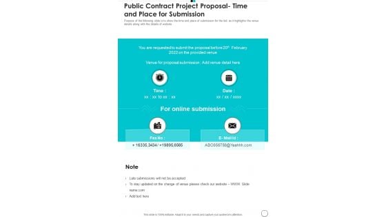 Public Contract Project Proposal Time And Place For Submission One Pager Sample Example Document Public Contract Project Proposal Time And Place For Submission One Pager Sample Example Document