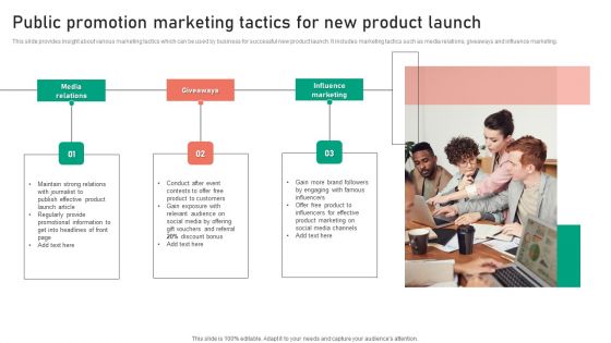 Public Promotion Marketing Tactics For New Product Launch Infographics PDF