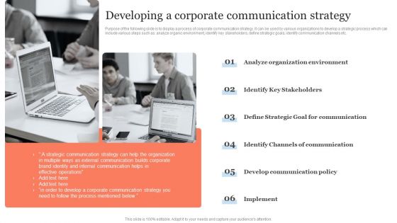 Public Relation Communication Strategic Developing A Corporate Communication Strategy Icons PDF