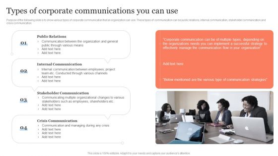 Public Relation Communication Strategic Types Of Corporate Communications You Can Use Inspiration PDF