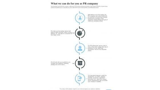Public Relation Marketing Strategy What We Can Do For You As PR One Pager Sample Example Document Public Relation Marketing Strategy What We Can Do For You As PR One Pager Sample Example Document