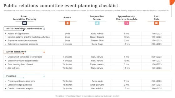 Public Relations Committee Event Planning Checklist Structure PDF