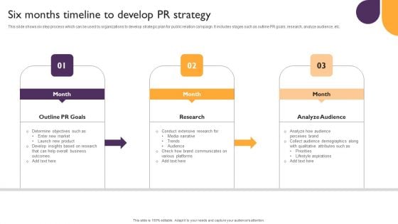 Public Relations Guide To Enhance Brand Credibility Six Months Timeline To Develop PR Strategy Template PDF Public Relations Guide To Enhance Brand Credibility Six Months Timeline To Develop PR Strategy Template PDF