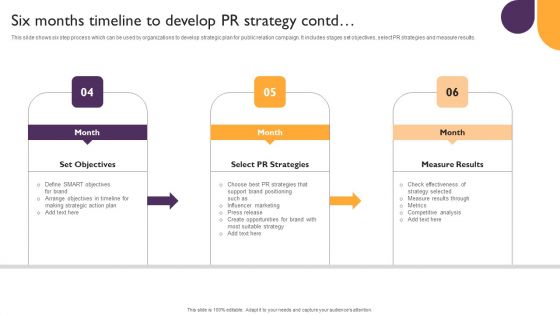 Public Relations Guide To Enhance Brand Credibility Six Months Timeline To Develop PR Strategy Template PDF