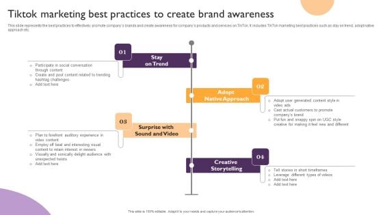 Public Relations Guide To Enhance Brand Credibility Tiktok Marketing Best Practices Create Brand Awareness Clipart PDF