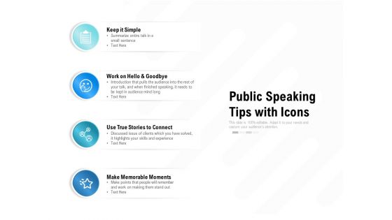 Public Speaking Tips With Icons Ppt PowerPoint Presentation Icon Infographic Template