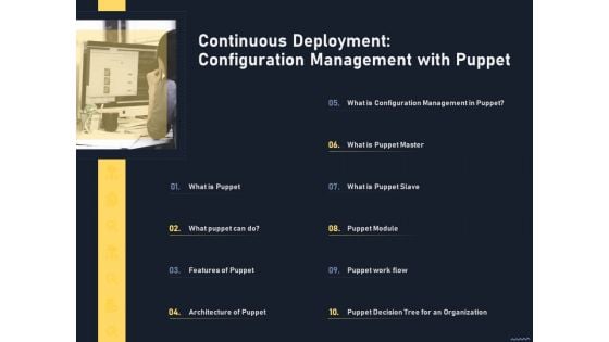 Puppet Tool For Server Continuous Deployment Configuration Management With Puppet Background PDF