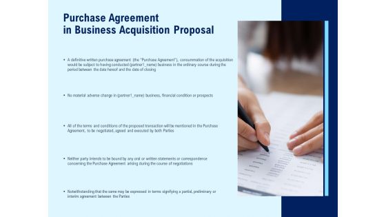 Purchase Agreement In Business Acquisition Proposal Ppt PowerPoint Presentation Pictures Show