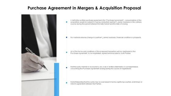 Purchase Agreement In Mergers And Acquisition Proposal Ppt PowerPoint Presentation Gallery Slide Download